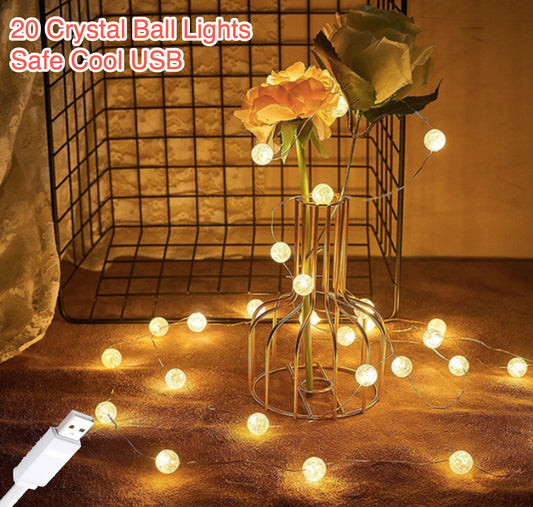 Globe String Lights, Crystal Crackle Ball Lights for your Iftar and Eid Party String Lights, Excellent Party Decor Supply for Perfect festive decorations - USB Lights