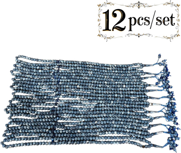 Lot 12 Prayer Beads 99ct with Allah Muhammad Engraving Large Sized 10mm Beads Muslim Dhikr/Zikr Beads Rosary Tespih Sibha in Blue, White, Green Brown and Assorted Colors (Blue, 12 Pcs Lot)