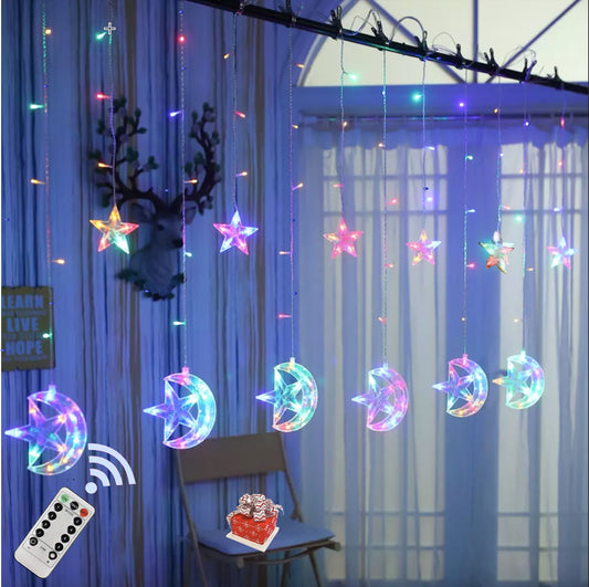 Curtain Lights Moon Star Ramadan String Festival Bright Stars Lights LED Light Iftar Party Eid Decoration Led Light string Curtain Lights Perfect for festive decorations